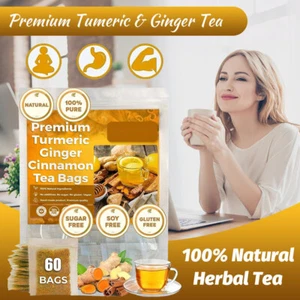 60Bags Turmeric Ginger Cinnamon Tea No Additive Support Brain Weight Sleep-Skin - Picture 1 of 25