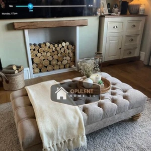 Deep Cushioned Extra Large Sand Naples Chesterfield Footstool Coffee Table. - Picture 1 of 6