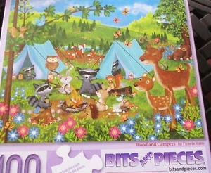 Rompecabezas artístico Victorria Hutto de 100 piezas "Woodland Campers" gran formato 15"x19" - Imagen 1 de 4