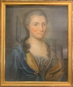 Antikes französisches Pastell Portrait junger Frau gerahmt signiert 18. Jh. - Bild 1 von 6