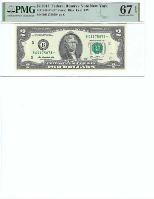 2013 $2 FRN FR1940-B* PMG 67 EPQ New York * Note S/N B01175878*!!! - Image 1 of 2