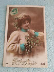 Carte Postale Couleur Heureuse Année Femme avec les Fleurs Bijou N° 150