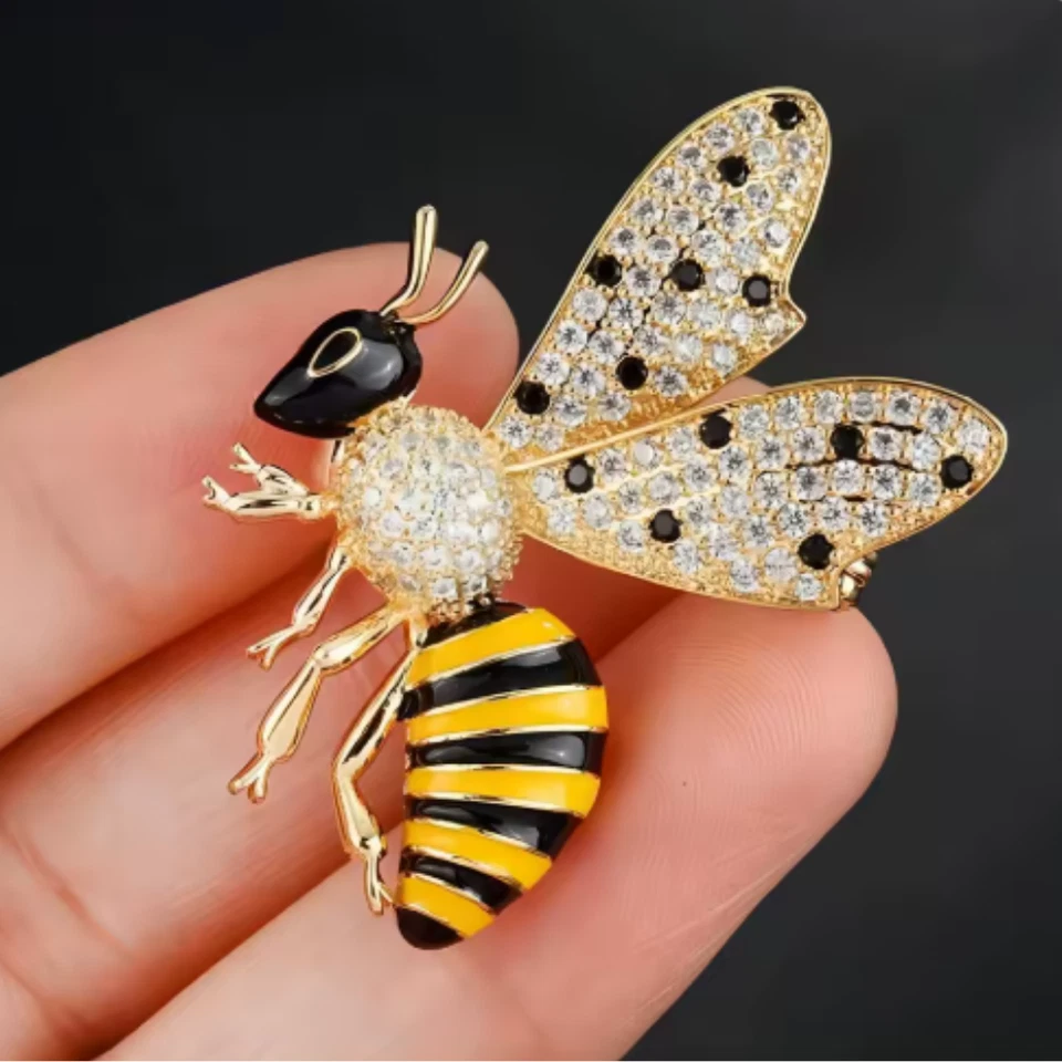 Lindo Broche Pin Esmalte Abeja Dorado - Joyería Insectos Diamantes de Imitación, Unisex Regalo de Verano Foto 1 de 4
