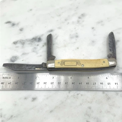 Vintage Schrade SC-503 Scrimshaw  Yellow Ducks Trapper 3 Blade Folding Knife USA - Image 1 of 4