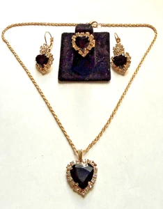 4 PC GOLD TONE CRYSTAL JEWELRY SET EARRINGS AJUSTABLE RING NECKLACE - Picture 1 of 4