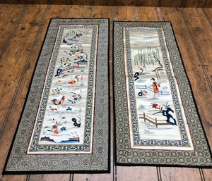 2 Vintage Asian China Decorative Cloth/Silk Wall Hangings - Picture 1 of 5
