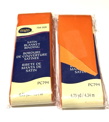 VTG Wright's Satin Blanket Binding PC 794 058 Orange Polyester 117 Lot of 2 READ - Image 1 of 4