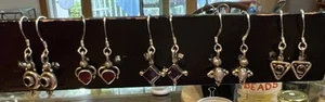 Vintage 5 Pairs sterling silver earrings w Semi Precious Gems, SS Earwires - Picture 1 of 12