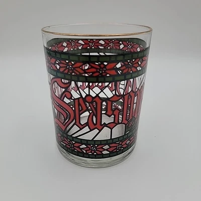 VTG Houze Season's Greetings Old Fashioned Stained Glass Glass Christmas Cup  - Image 1 of 4
