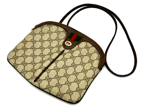 Borsa a tracolla vintage Gucci linea Sherry GG PVC pelle marrone autentica