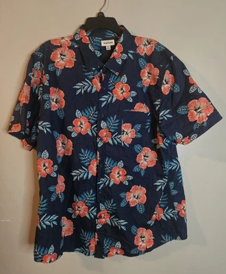 💛Camisa Haggar Abotonada Para Hombres XXL Azul Floral Manga Hawaiana Algodón Informal💚 Foto 1 de 4