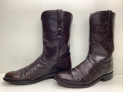 VTG MENS LUCCHESE WESTERN ROPER SMOOTH OSTRICH BURGUNDY BOOTS SIZE 9 D - Image 1 of 4