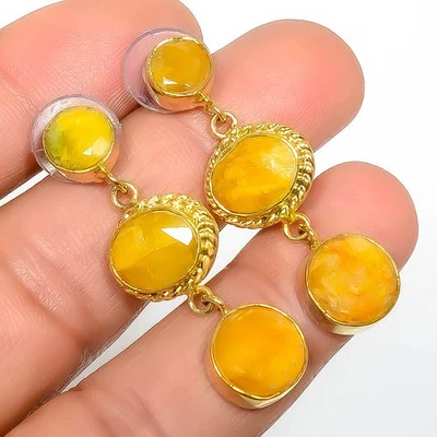 Pendiente antiguo enchapado en oro amarillo de 18k zafiro amarillo (simulado) 1,56" E844 Foto 1 de 3