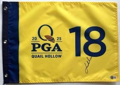 Jordan Spieth Firmado Bandera 2025 PGA Campeonato Codorniz Hueco Golf Beckett Certificado de Autenticidad Foto 1 de 4