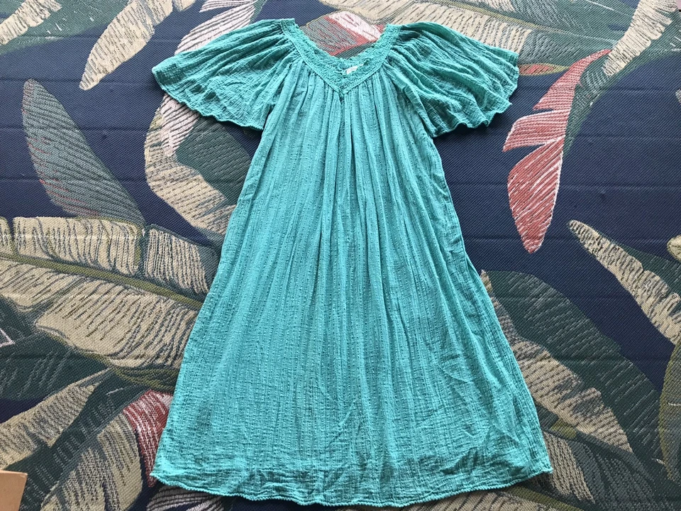 VTG Grecian Dress Cotton Gauze Goddess Kaftan Dress OS Flowy Tent Angel - Image 1 of 4