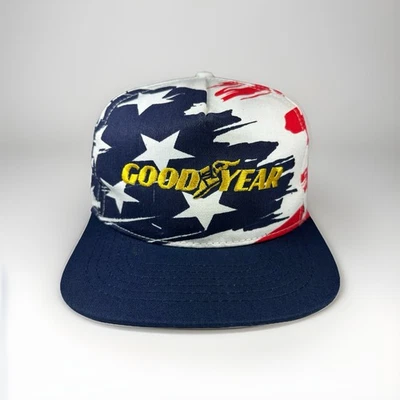 Gorra Goodyear de colección neumáticos de carreras bandera americana estampado de rayas EE. UU. Snapback Cap Foto 1 de 4