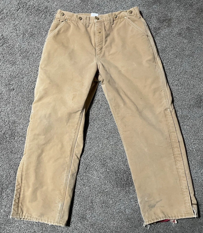 CARHARTT 38x30 (actual 35x29) B10 Canvas Red Arctic Quilted Lined Pants USA - Image 1 of 4