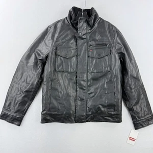 LEVI'S Faux Leather Sherpa Bomber Jacket Size S Mens Black - Picture 1 of 8
