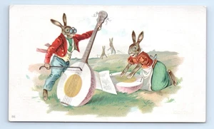 Tarjeta comercial de harina blanca lirio huevo de conejo antropomórfico bajo violonchelo Valley City de colección - Imagen 1 de 2