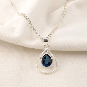 925 Sterling Silver Natural London Blue Topaz Thanks Giving Gift Pendant Jewelry - Picture 1 of 6