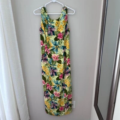 Precioso Maxi Vestido Vintage Maggy London Estampado Floral Corbata Sin Mangas Talla 8 Foto 1 de 4