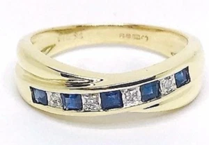 Zafiro 0.25ct. & Diamantes 0.20ct. Oro Amarillo 9ct. GB Anillo Talla N – Eu 54 - Imagen 1 de 4