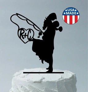 Personalized Wedding Cake Topper Fishing Themed, Fishing Cake Topper Silhouette - Picture 1 of 2