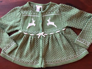 Janie and Jack Reindeer Winter Girls Sweater Size 6 Green 2012 Vintage - Picture 1 of 7
