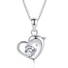 Sterling Silver Dolphin Heart with Round CZ Pendant Necklace for Her