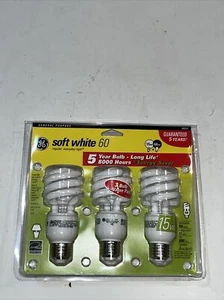 Vintage GE Spiral Soft White 60CFL 3 Bulbs (15 Watt, 950 Lumens, 8,000 Hours) - Picture 1 of 5