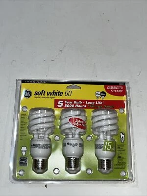 Vintage GE Spiral Soft White 60CFL 3 Bulbs (15 Watt, 950 Lumens, 8,000 Hours) - Image 1 of 4