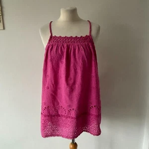 Monsoon Beach Pink Broderie Anglaise Cami Top Pure Cotton Summer Size L UK 16 18 - Picture 1 of 9