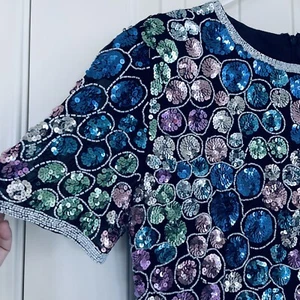 Vintage Niteline Grown Prom Dress Beaded Sequin Silk Sheath Cocktail Retro 80s - Picture 1 of 6