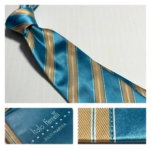 Corbata ITALO FERRETTI Metálica Azul Tostado Rayas Seda Algodón Italia - Imagen 1 de 14