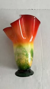Pañuelo estilo Murano Mcm recubierto patas ámbar florero grande soplado a mano - Imagen 1 de 6