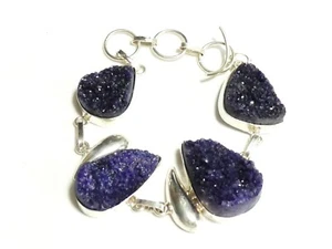 Silver/White Metal Link Shaped Dyed Purple Quartz Druzy Link BRACELET 29.3 g - Picture 1 of 11