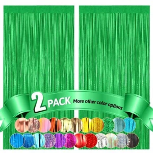 2Pack 3.3x8.3Ft Green Metallic Tinsel Foil Fringe Curtains Party Streamers - Picture 1 of 7