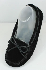 Mocassini Minnetonka Pantofole Donna 8 Pelle Nera Morbida Pelliccia Finta Foderato - Foto 1 di 14