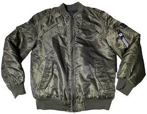 SOUTHPOLE Bomber Jacket Olive Green Satin Military - Boys Large 14-16 - Picture 1 of 17