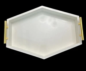 Uniek Inc Hexagon White Vanity Or Decorative Tray W/Gold Metal Handles 16” X 12” - Picture 1 of 7