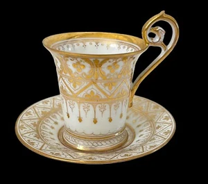 Dresden Richard Klemm Gold Gilt Chocolate Demitasse Cup & Saucer Antique - Picture 1 of 7