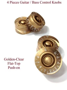 4 Pieces (2 Pairs) Golden-Clear Flat Top Guitar / Bass Control Knobs, Push-on - Picture 1 of 7