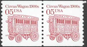 1991 US Scott #2452a 5c Circus Wagon, Untagged Pair Low Gloss Gum MNH - Picture 1 of 1