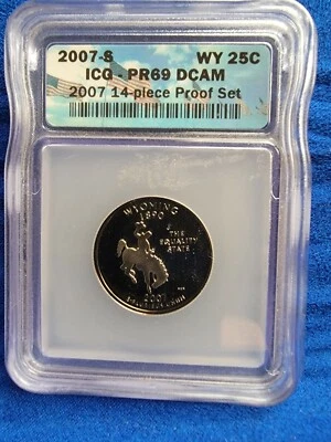 2007 - S  ICG PR69  DCAM"WYOMING" STATEHOOD Washington Quarter!  - Image 1 of 4
