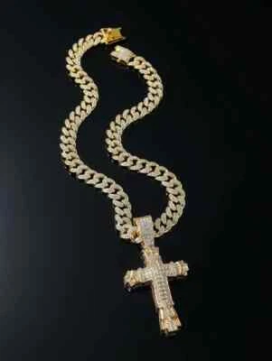 Collar con Crucifijo ® en Oro 10K Para Hombre Joyería Fina Cruz Cadena Cubana - Image 1 of 4