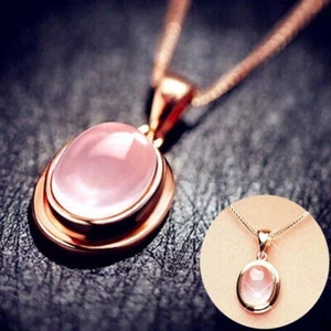 Collar colgante de ópalo de plata esterlina con piedra lunar rosa para mujer joyas regalos - Imagen 1 de 8