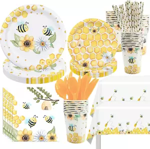 Bee Tableware Party Decorations - Bumble Bee Themed Party Supplies Include Plate - Picture 1 of 12
