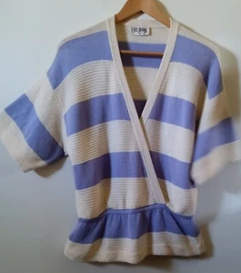 SUÉTER TOP DE PUNTO SAINT JOHN SANTANA MARIE GRIS EE. UU. RAYAS CREMA VIOLETA TALLA 6 - Imagen 1 de 9