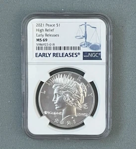 2021 Peace $1 - BLUE LABEL Early Releases High Relief - NGC MS69 with COA & BOX - Picture 1 of 2