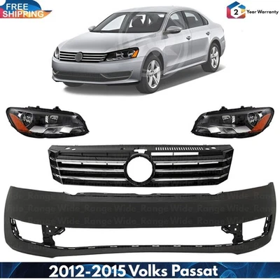 Front Bumper Cover Fascia & Grille Assembly Kit For 2012-2015 Volkswagen Passat - Imagem 1 de 4